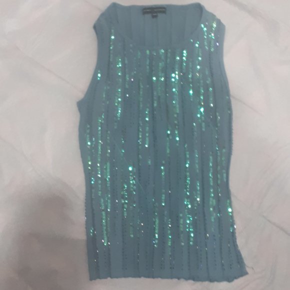 Optimum Nostalgic Tops - Optimum Nostalgic Women’s Aqua color no sleeves with shiny very small beats